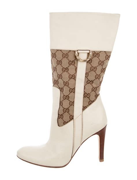 gucci boots suede monogram and gold|Gucci high heel boots.